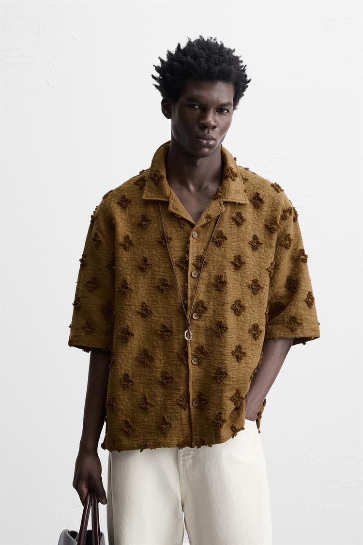 ZARA Relaxed Fit Jacquard Shirt – Tobacco Brown