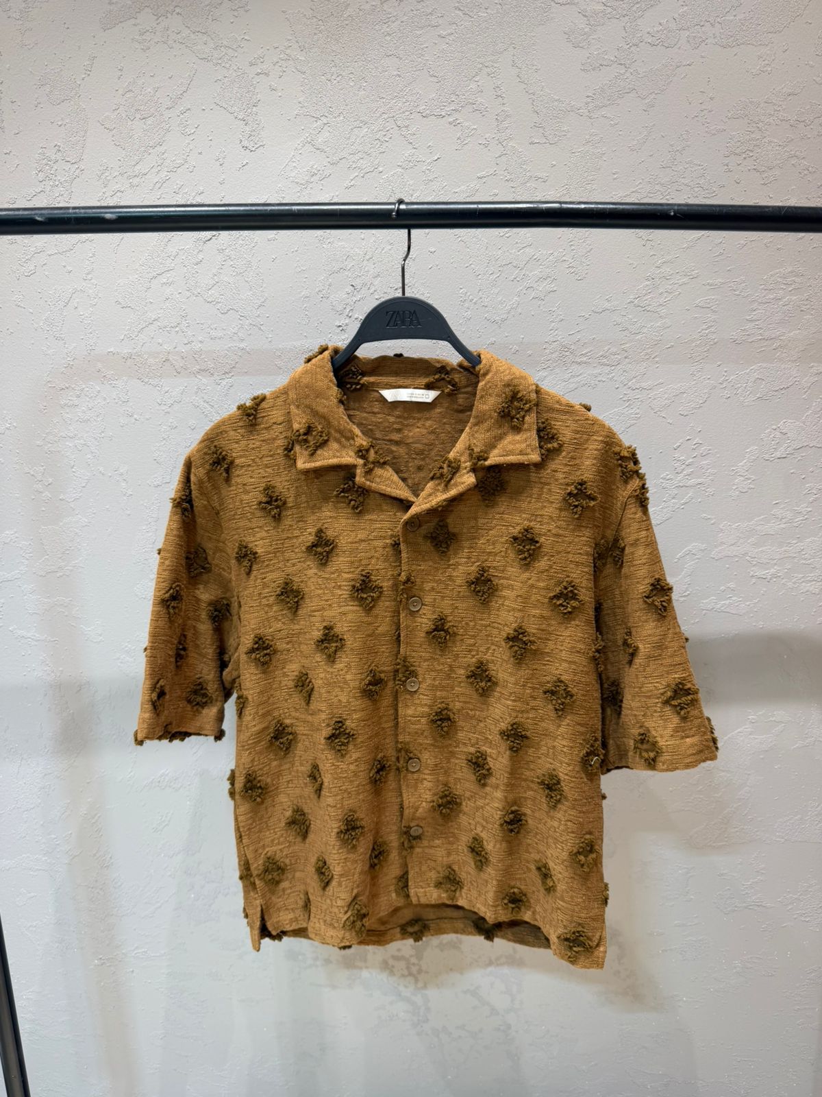 ZARA Relaxed Fit Jacquard Shirt – Tobacco Brown