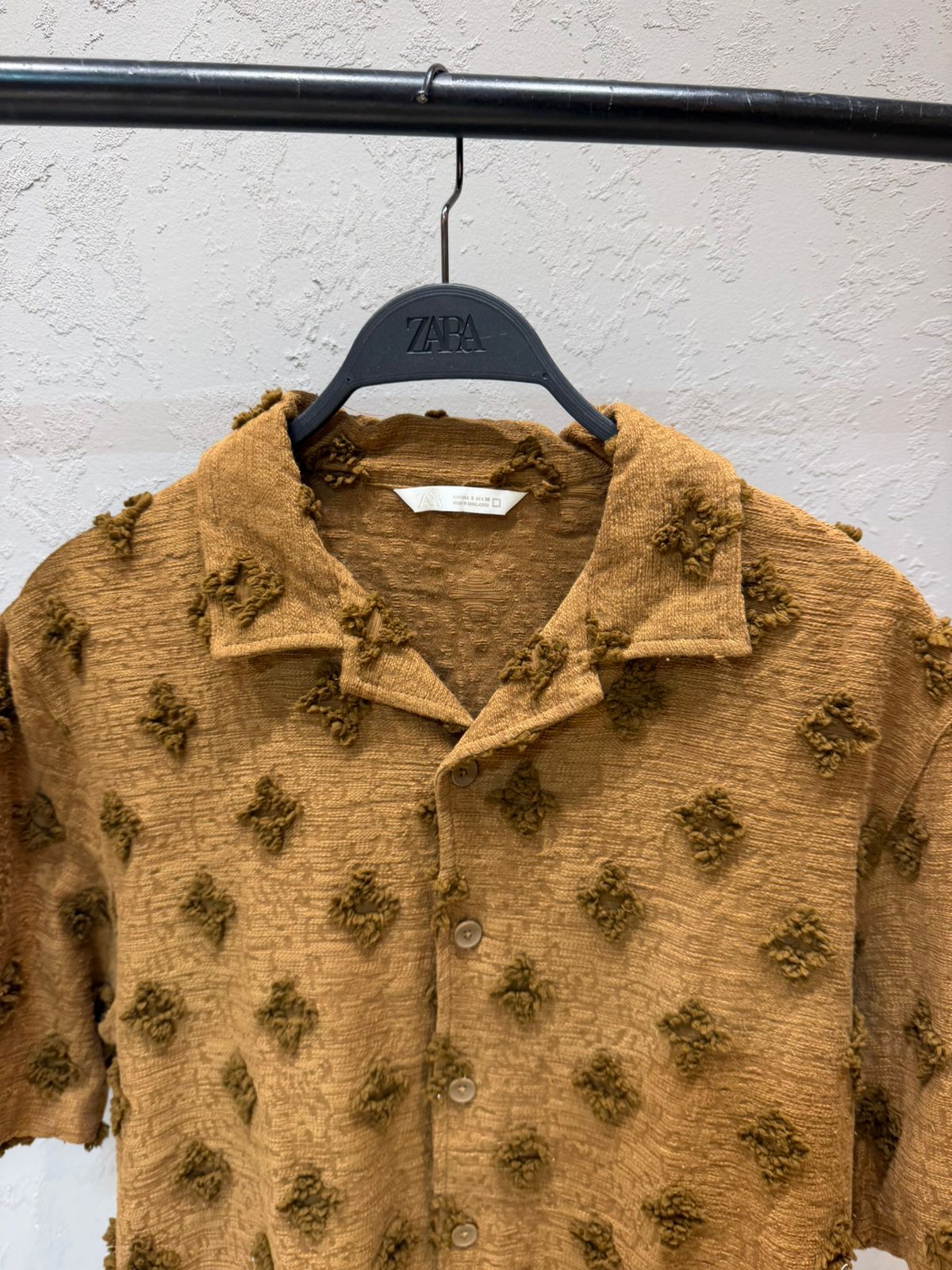 ZARA Relaxed Fit Jacquard Shirt – Tobacco Brown