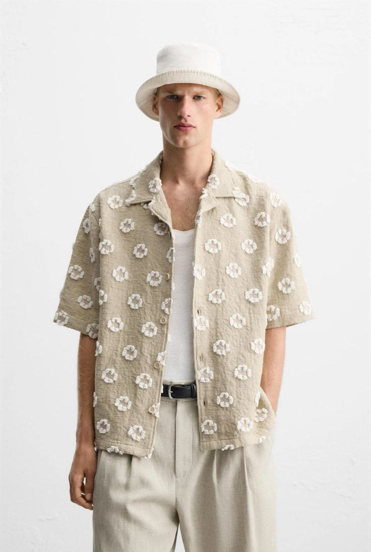 ZARA Relaxed Fit Jacquard Shirt – Ivory