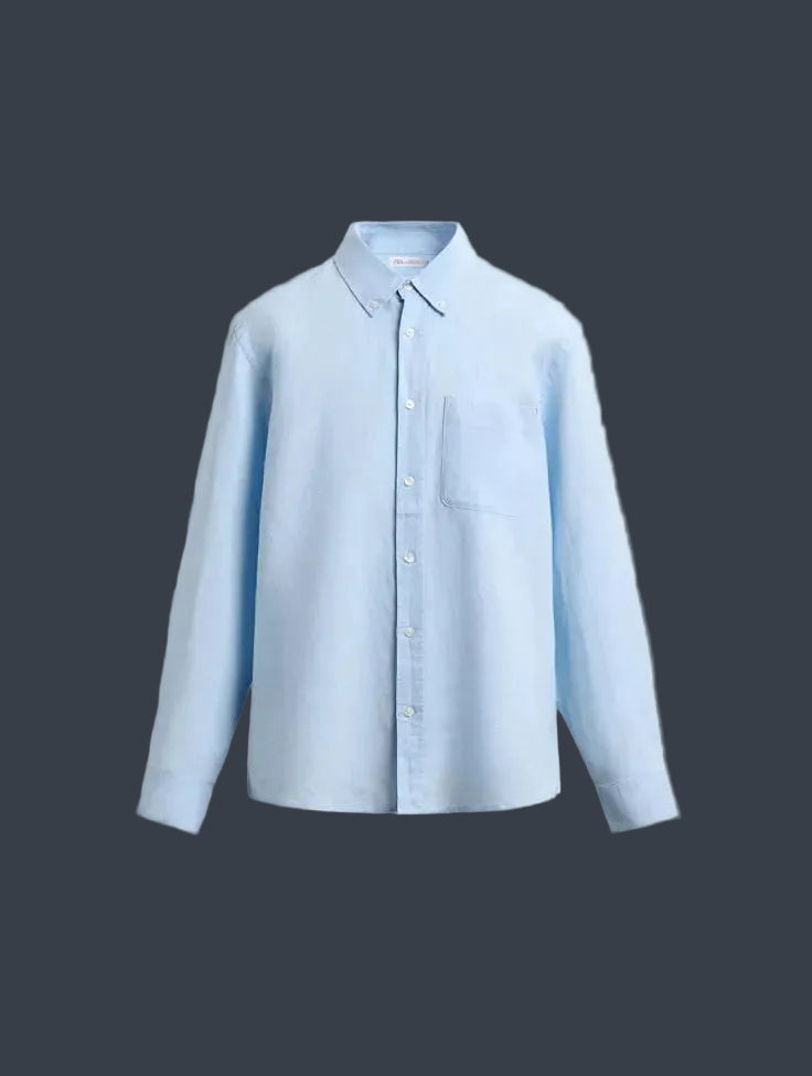 ZARA Riviera Cotton Linen Shirt – Ocean Blue