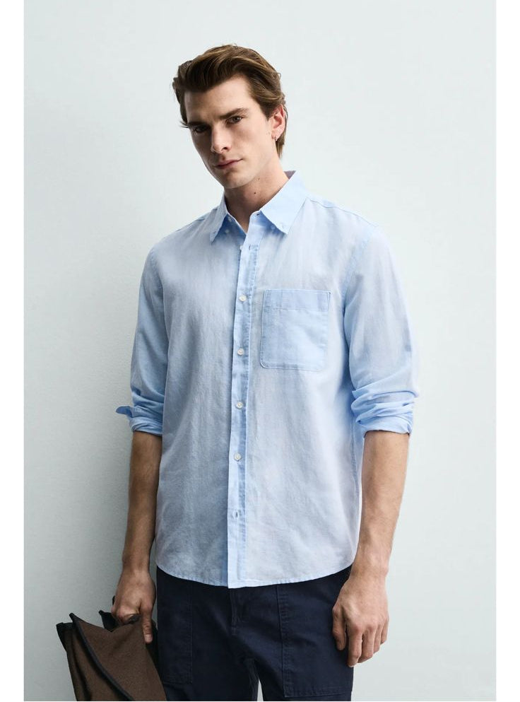 ZARA Riviera Cotton Linen Shirt – Ocean Blue