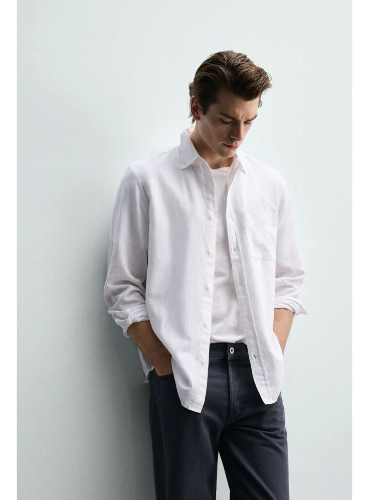 ZARA Riviera Cotton Linen Shirt – Crisp White