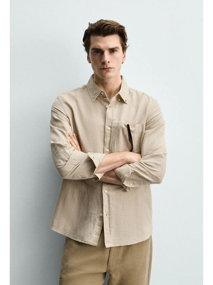 ZARA Riviera Cotton Linen Shirt – Stone Beige