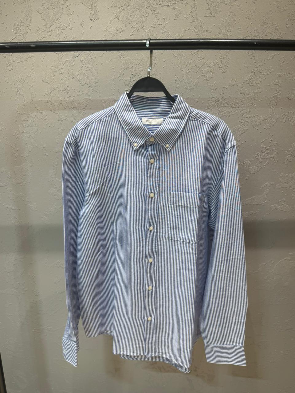ZARA Riviera Cotton Linen Shirt – Sky Blue