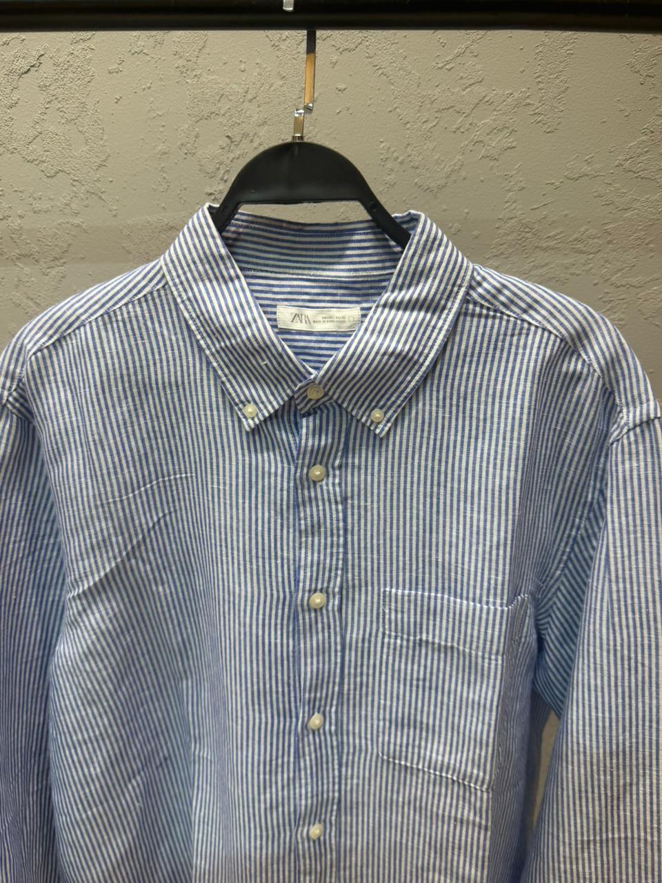 ZARA Riviera Cotton Linen Shirt – Sky Blue