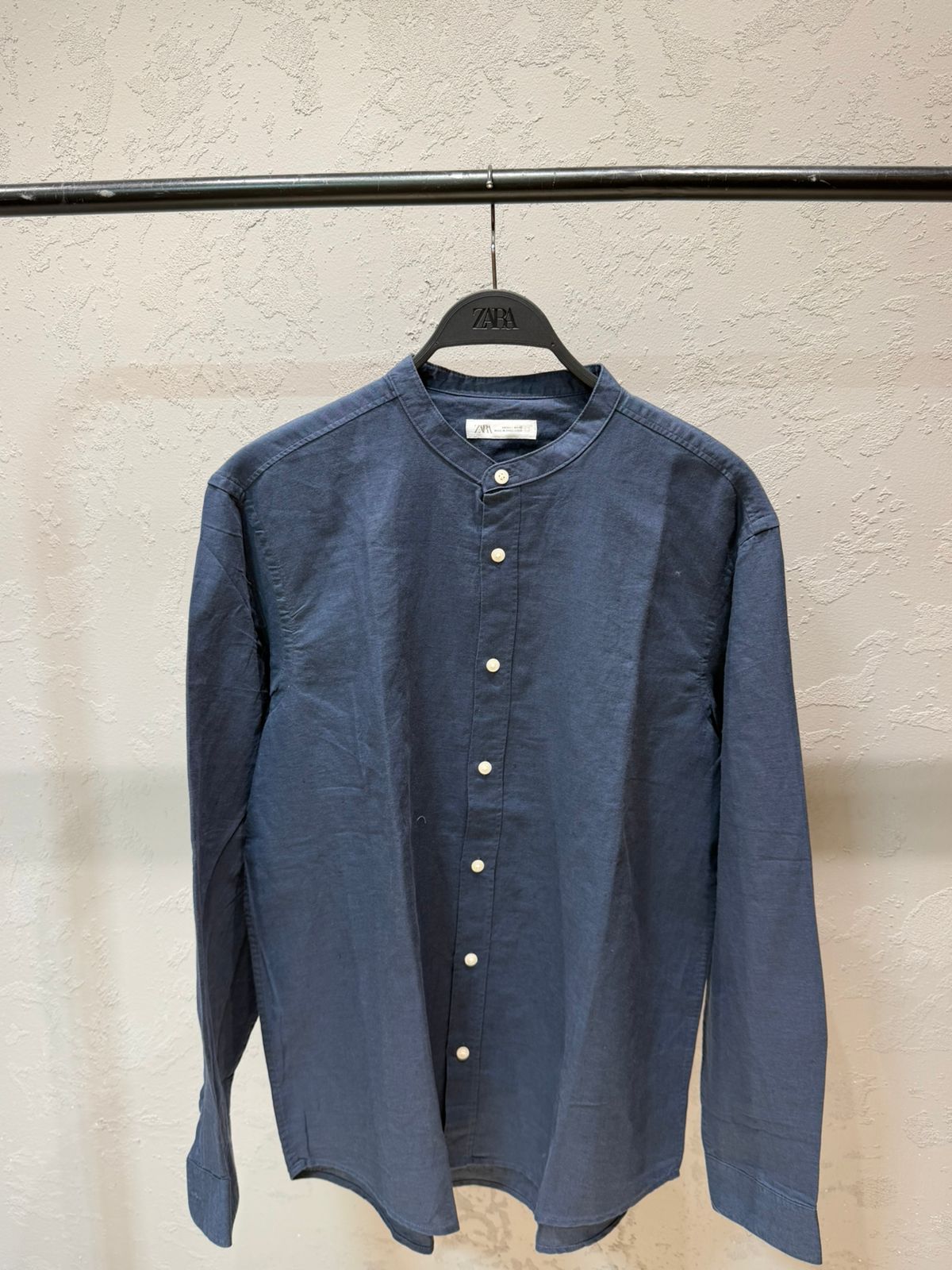 ZARA Riviera Cotton Linen Shirt – Navy Blue