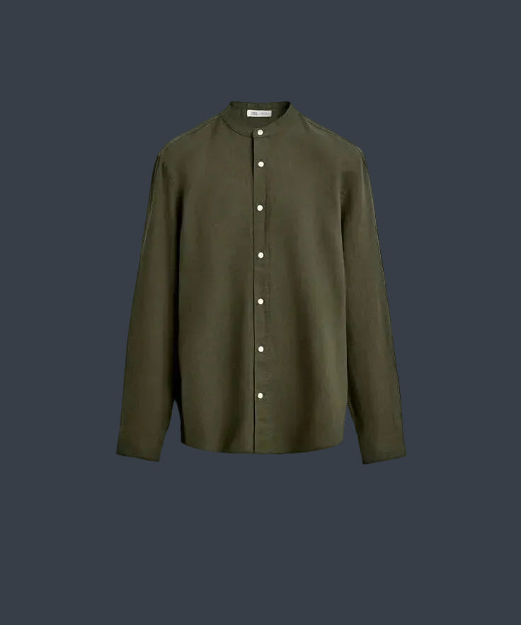 ZARA Riviera Cotton Linen Shirt – Olive