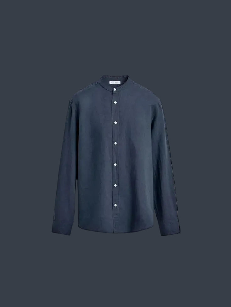 ZARA Riviera Cotton Linen Shirt – Navy Blue