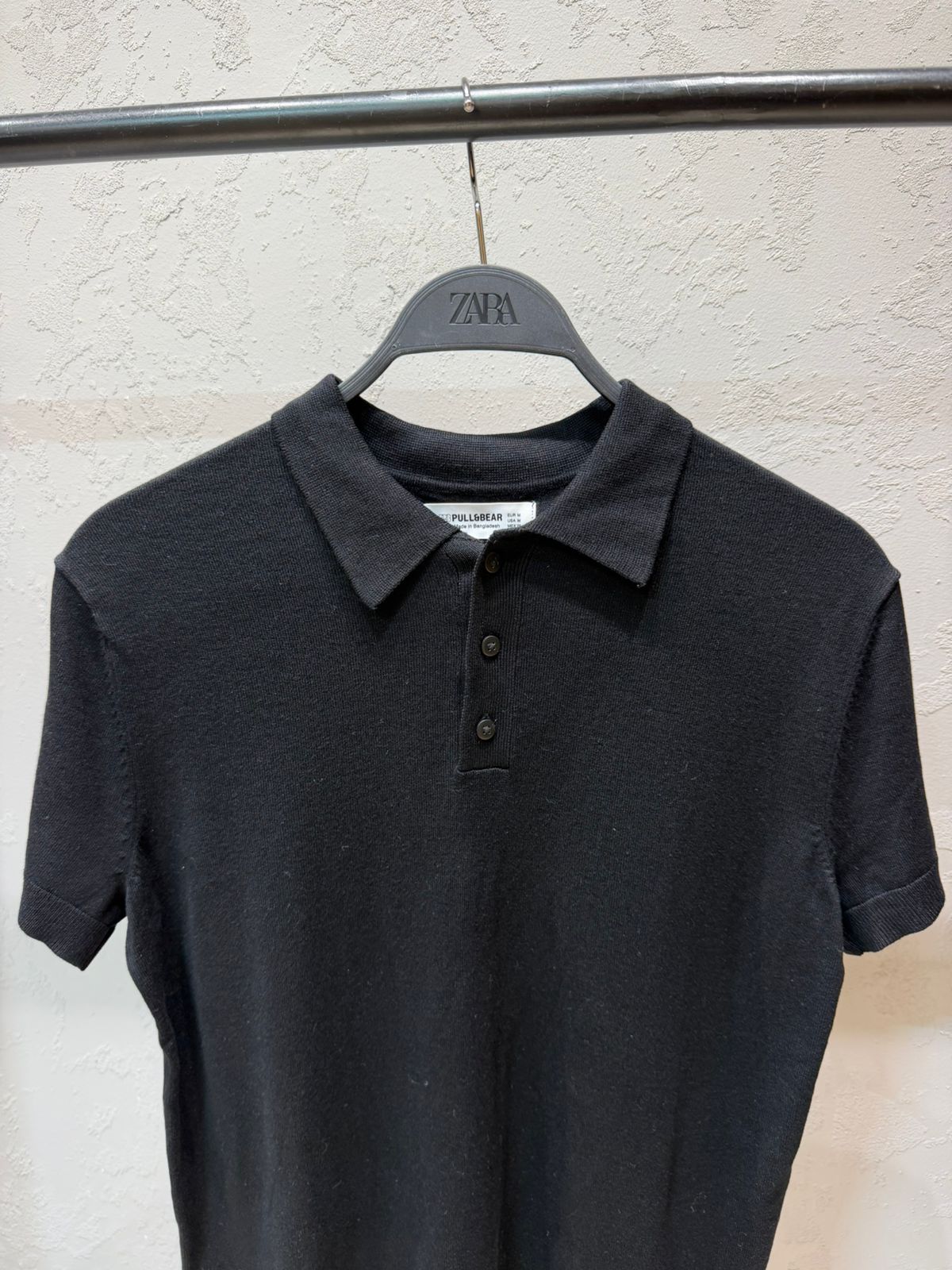 PULL&BEAR Signature Knit Polo – Midnight Black