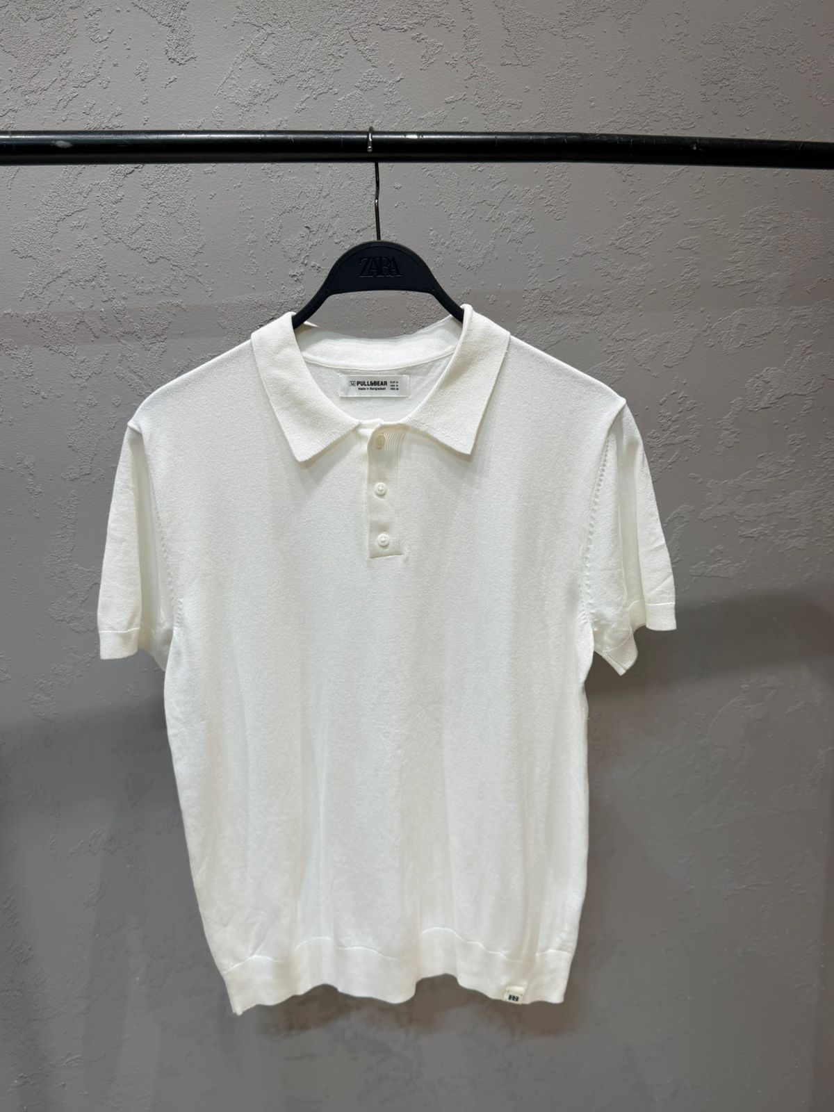 PULL&BEAR Essential Knit Polo  – Pearl White