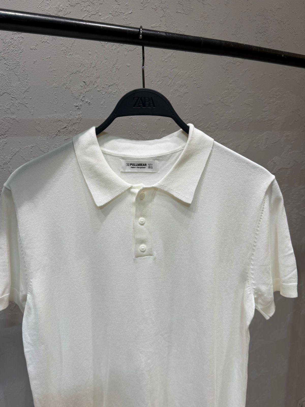 PULL&BEAR Essential Knit Polo  – Pearl White