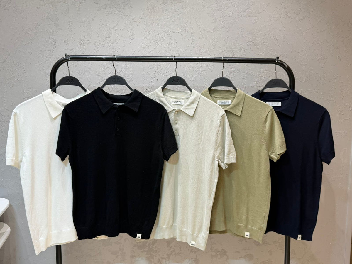 PULL&BEAR Essential Knit Polo  – Pearl White