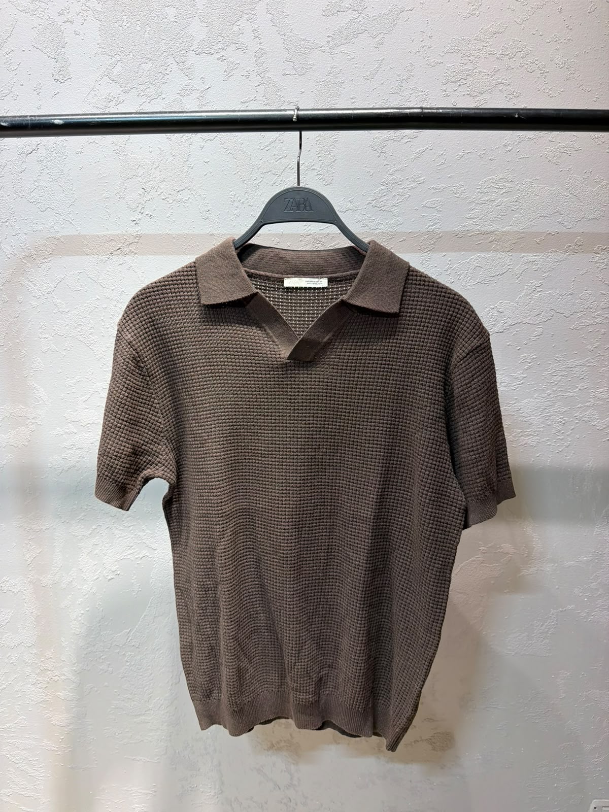 ZARA Waffle Knit Polo – BROWN