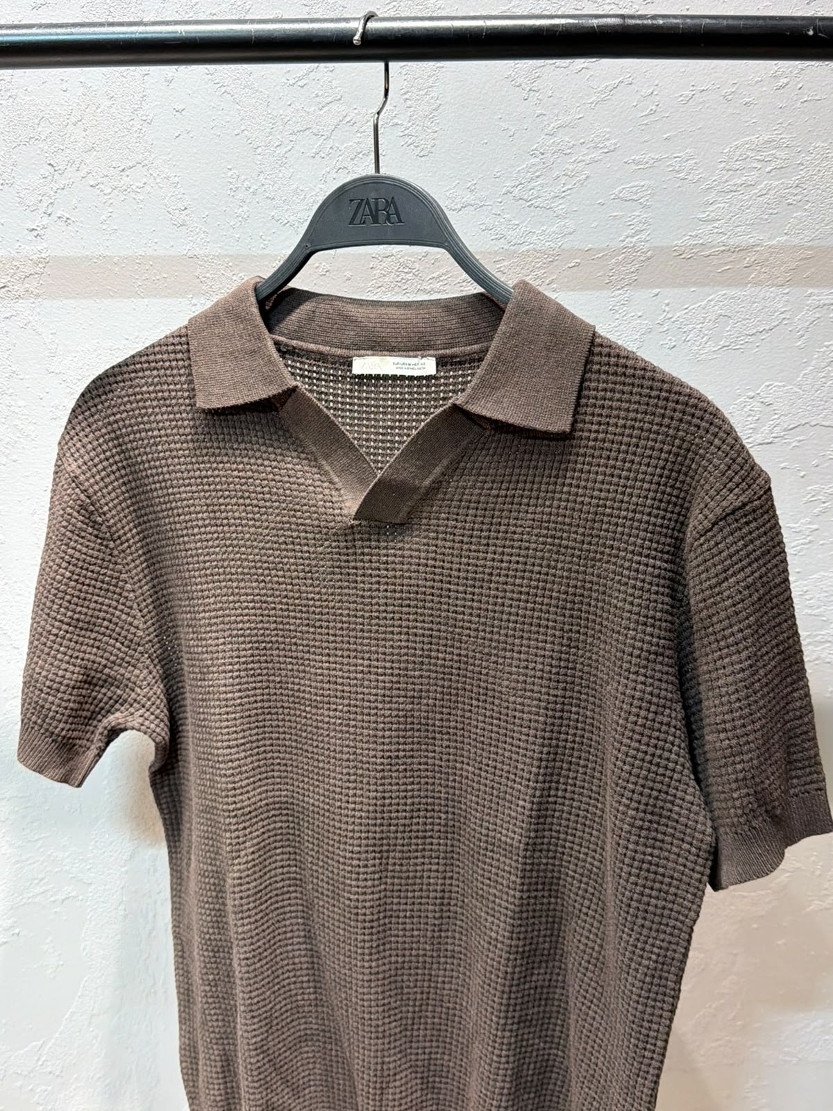 ZARA Waffle Knit Polo – BROWN