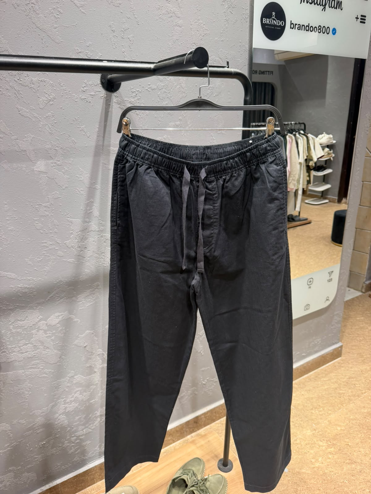 ZARA Relaxed Linen Blend Drawstring Trousers – black