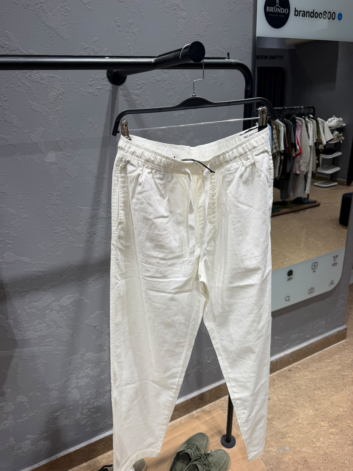 ZARA Relaxed Linen Blend Drawstring Trousers – White