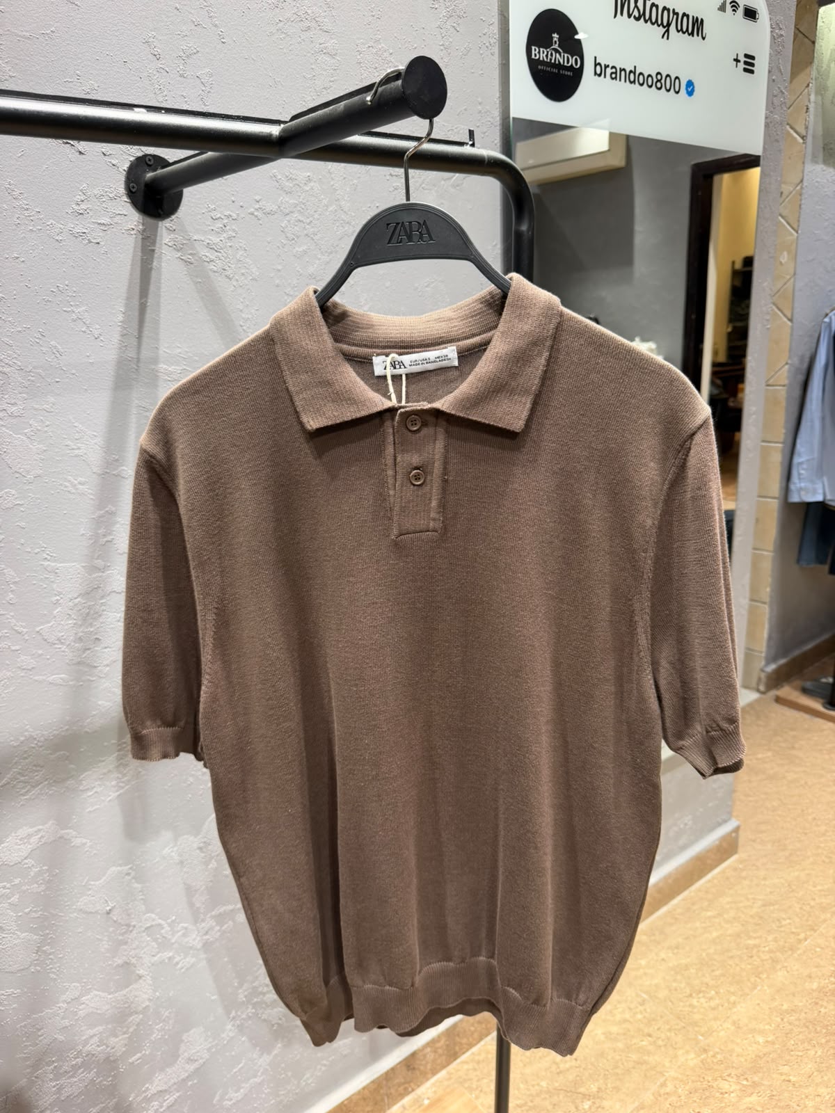 ZARA Fine Knit Polo Shirt – Mocha Brown