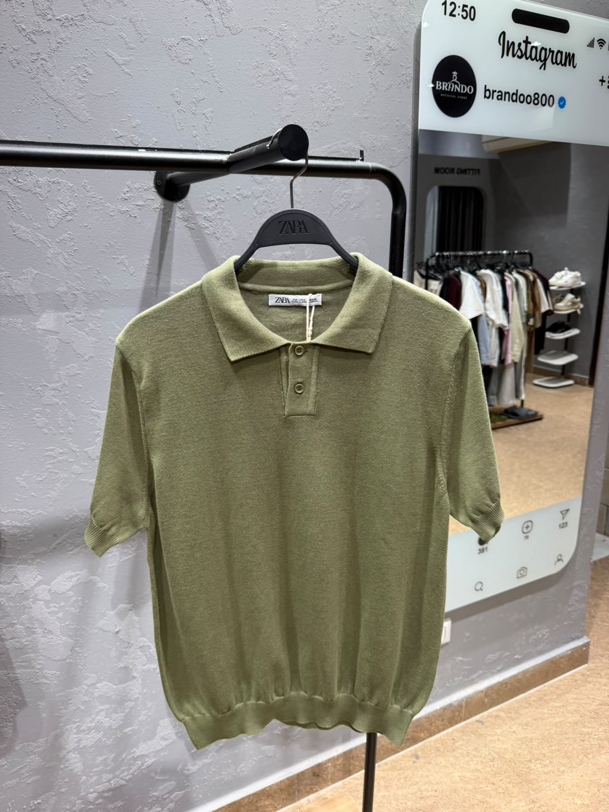 ZARA Fine Knit Polo Shirt – Olive Green
