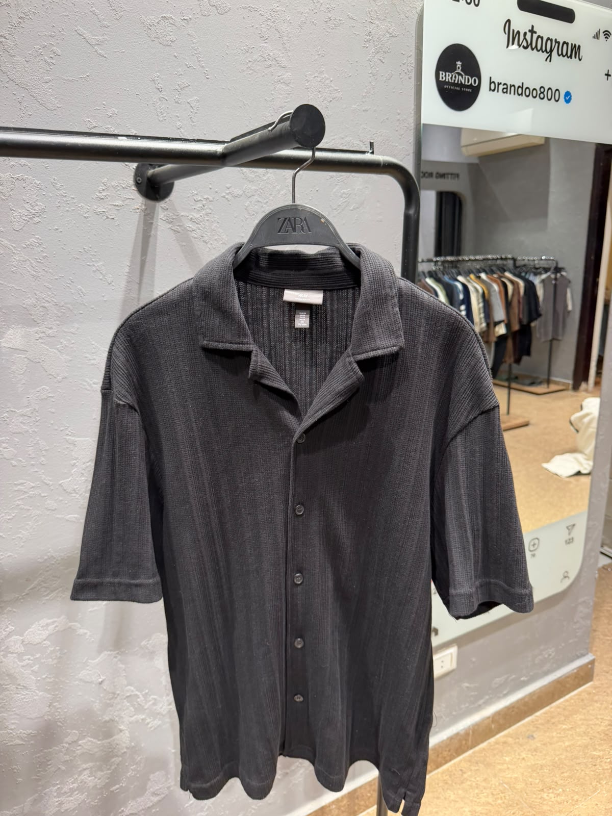 H&M Ribbed Resort Shirt – Charcoal Black