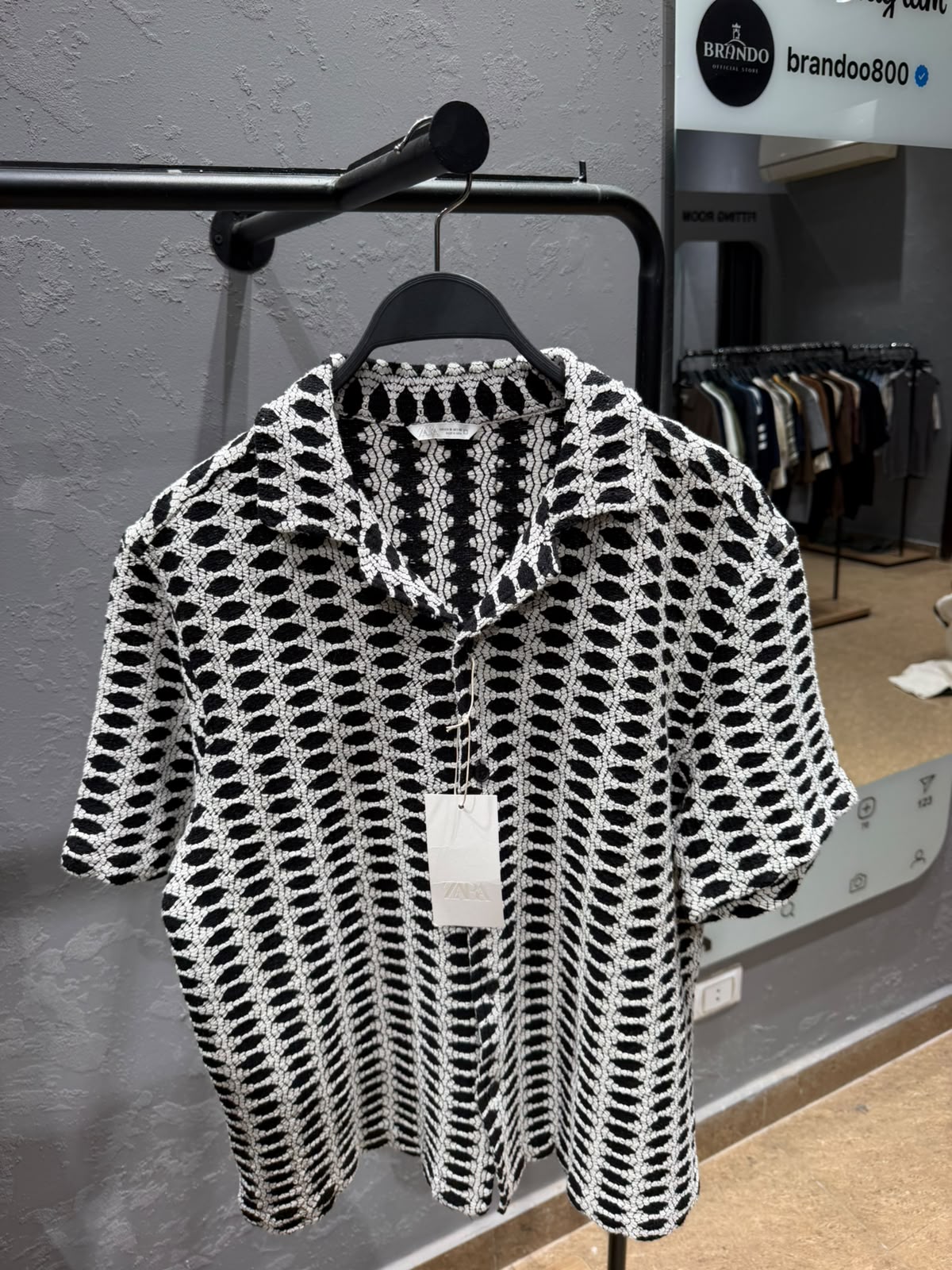 ZARA Crochet Knit Shirt – Black & Ecru