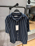 ZARA Textured Stripe Resort Shirt – Navy & Ecru