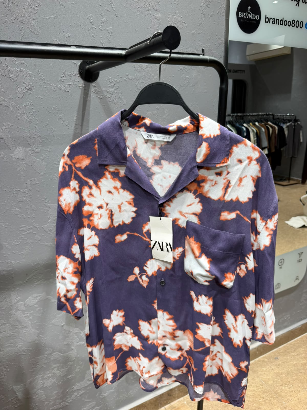 ZARA Floral Print Resort Shirt – Purple, White & Orange