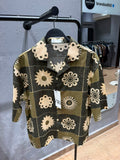 ZARA Geometric Floral Print Resort Shirt – Olive & Ecru
