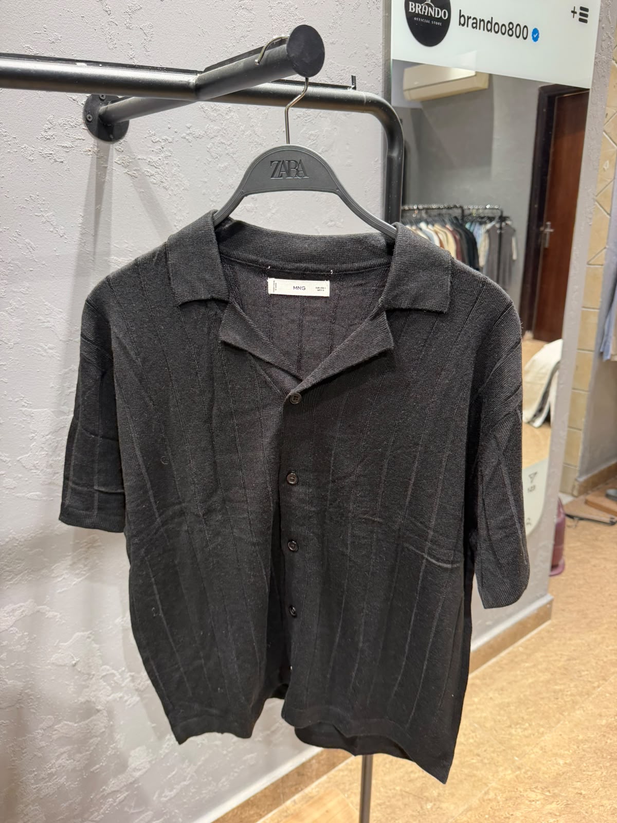 MANGO Textured Knit Button-Up Polo – Black