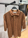 MANGO Openwork Knit Polo Shirt – Tobacco Brown