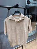 MANGO Ribbed Knit Open-Collar Polo – Ecru