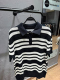MANGO Striped Knit Polo Shirt – Black & Ecru