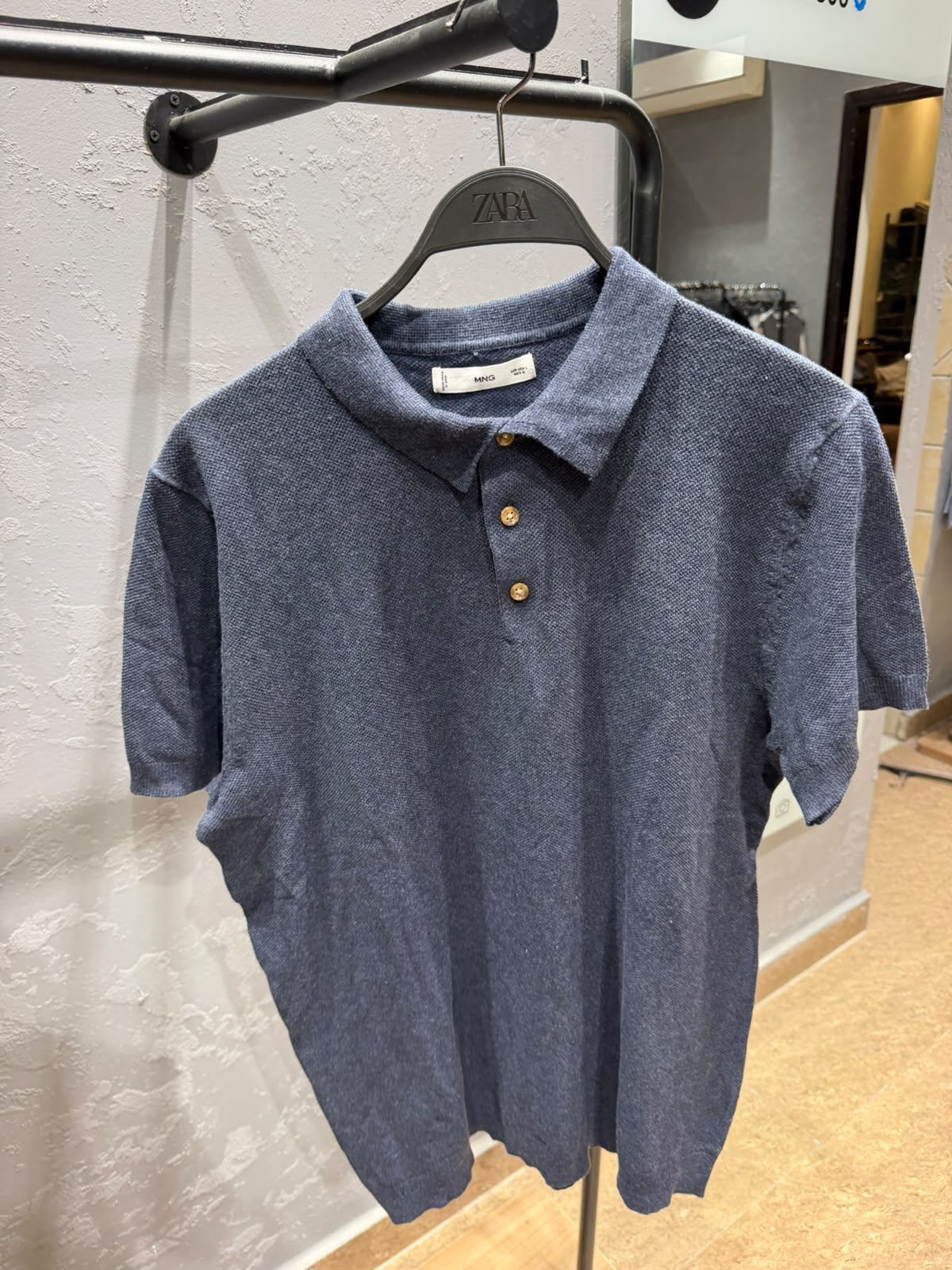 MANGO Textured Knit Polo Shirt – Denim Blue