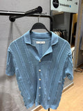 MANGO Openwork Knit Button-Up Polo Shirt – Sky Blue