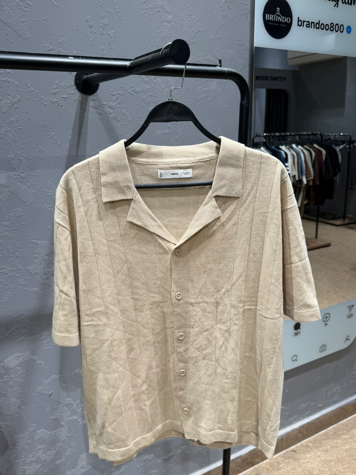 MANGO Ribbed Knit Button-Up Polo Shirt – Ecru