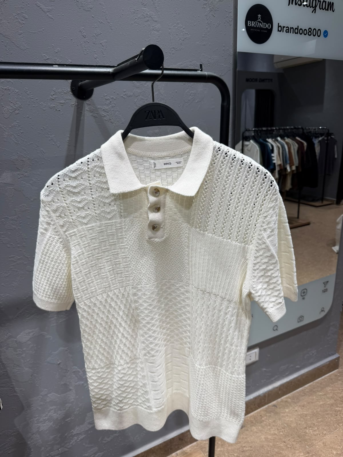 MANGO Patchwork Textured Knit Polo Shirt – Ecru