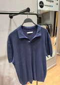 MANGO Open Collar Knit Polo Shirt – Navy Blue