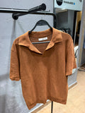 MANGO Open Collar Knit Polo Shirt – Rust Brown