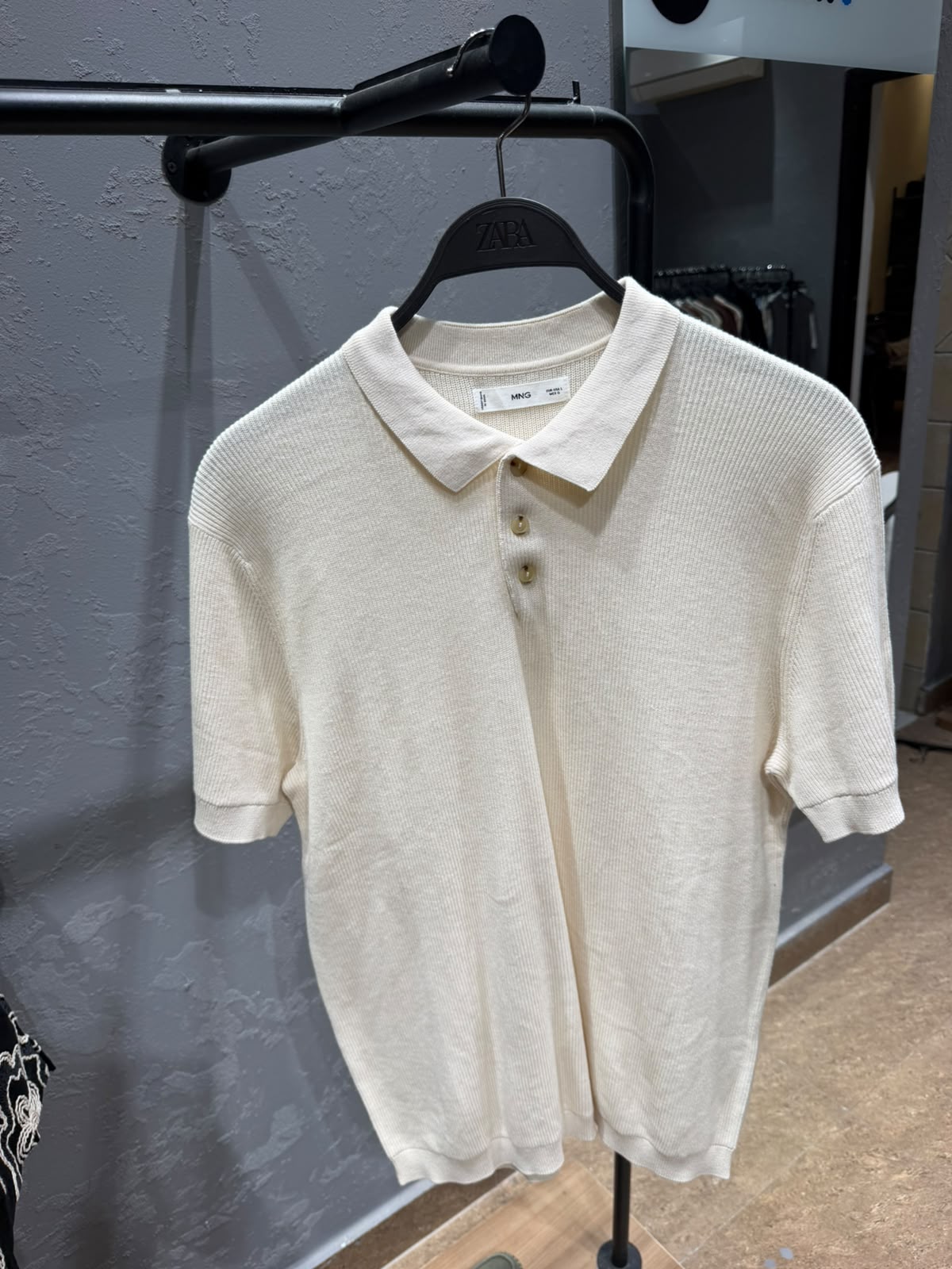 MANGO Ribbed Knit Polo Shirt – Cream