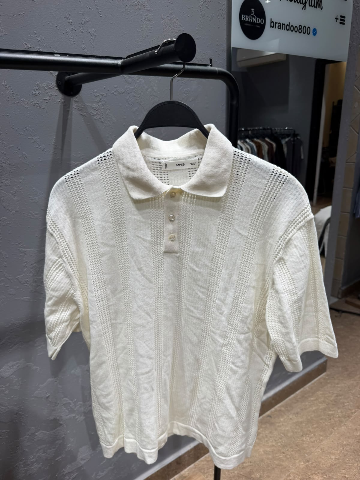 MANGO Textured Knit Polo Shirt – Off White
