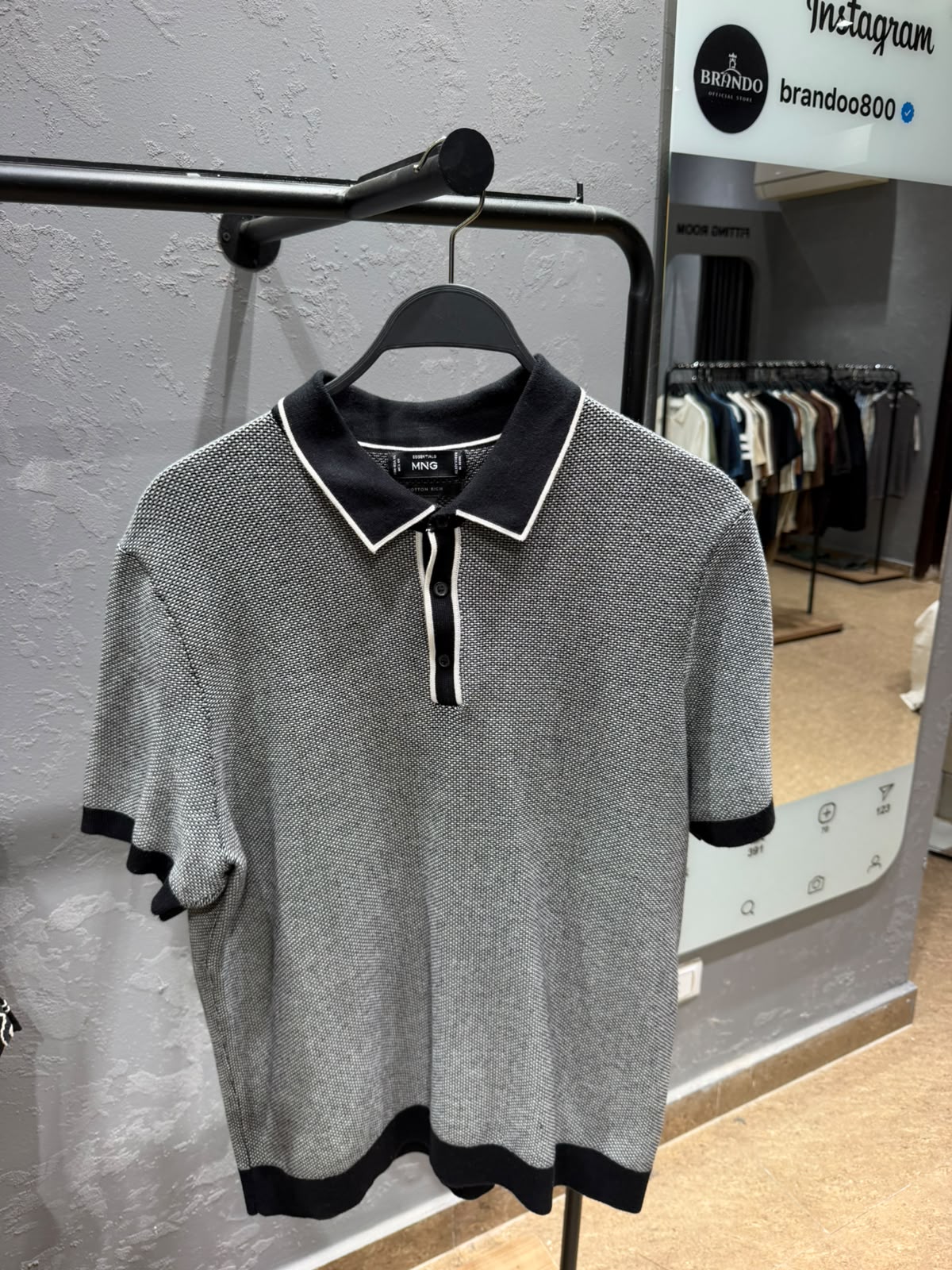 MANGO Contrast Knit Polo Shirt – Black & White