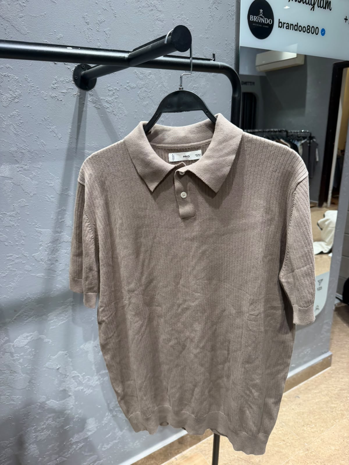 MANGO Fine Knit Polo – Mocha Taupe