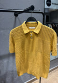 MANGO Patchwork Knit Polo – Mustard Yellow
