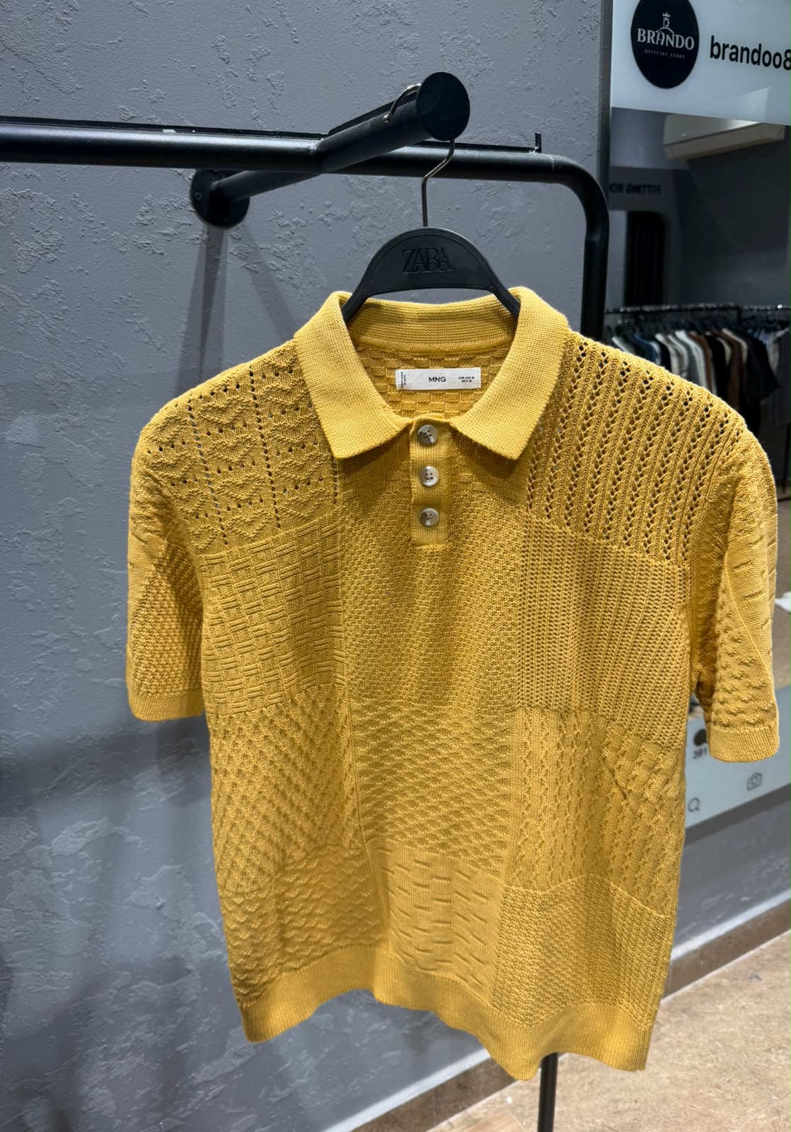 MANGO Patchwork Knit Polo – Mustard Yellow