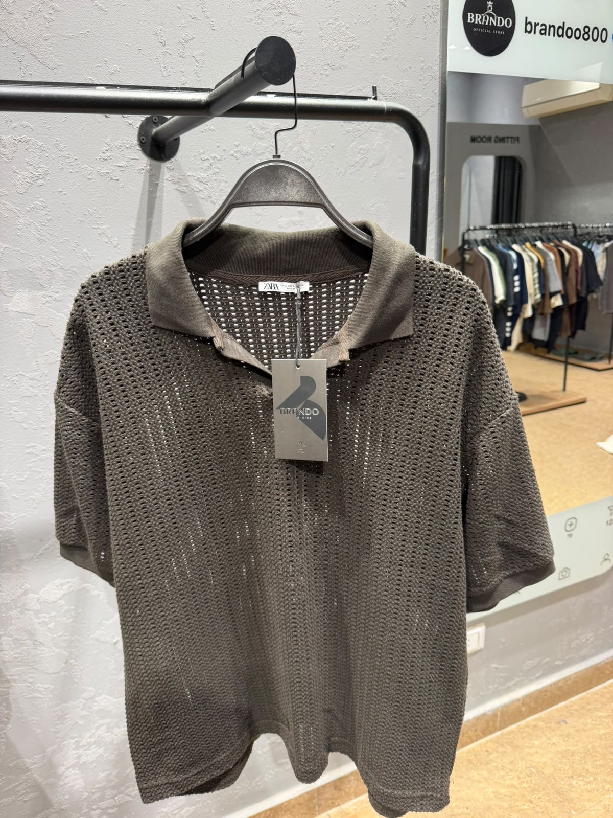 ZARA Open-Knit Polo – Dark Brown