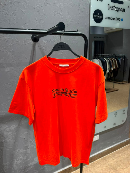 ZARA Slouch Studio Graphic T-Shirt – Bright Orange