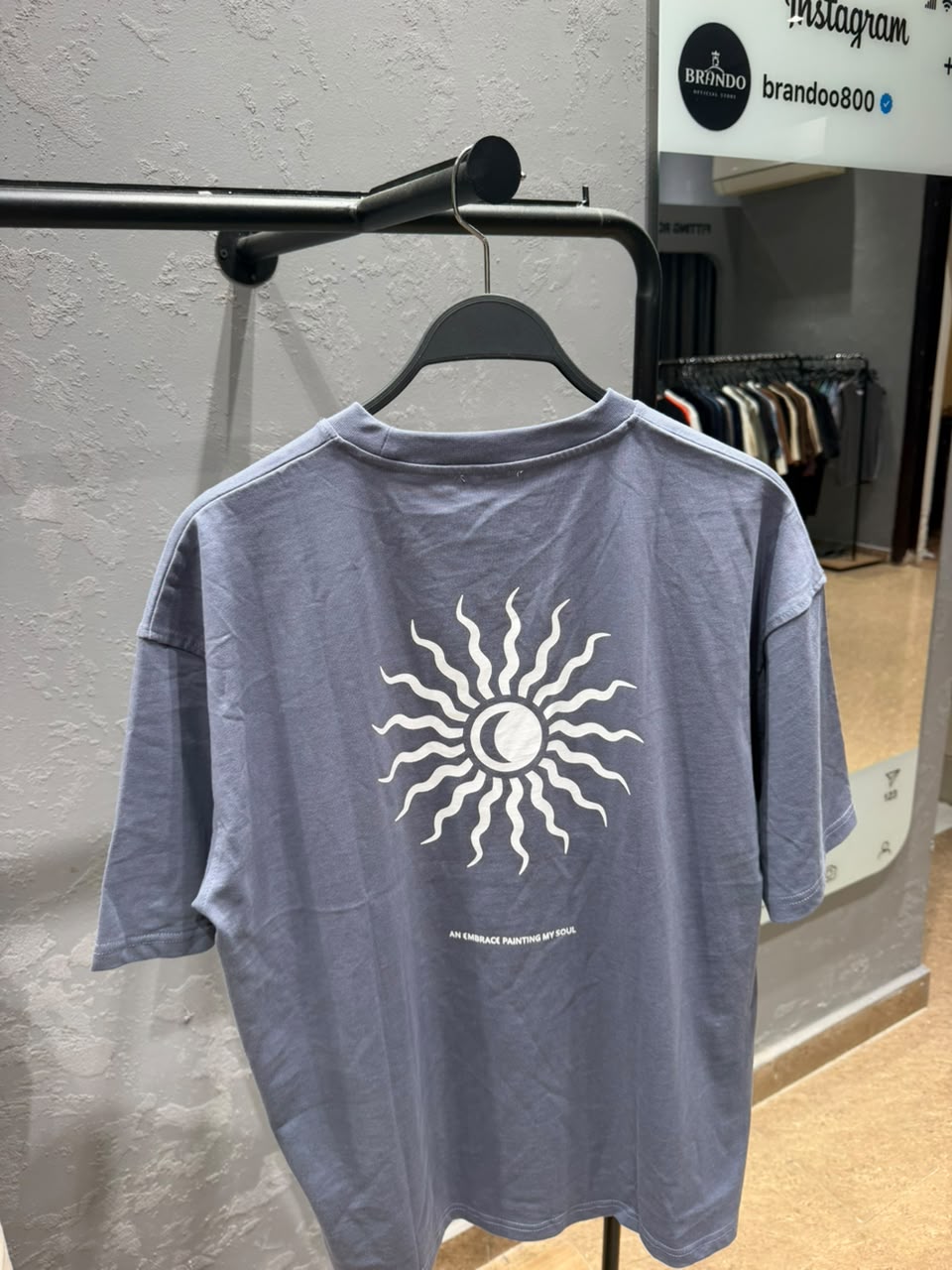 ZARA Minimal Text T-Shirt – Washed Slate Blue