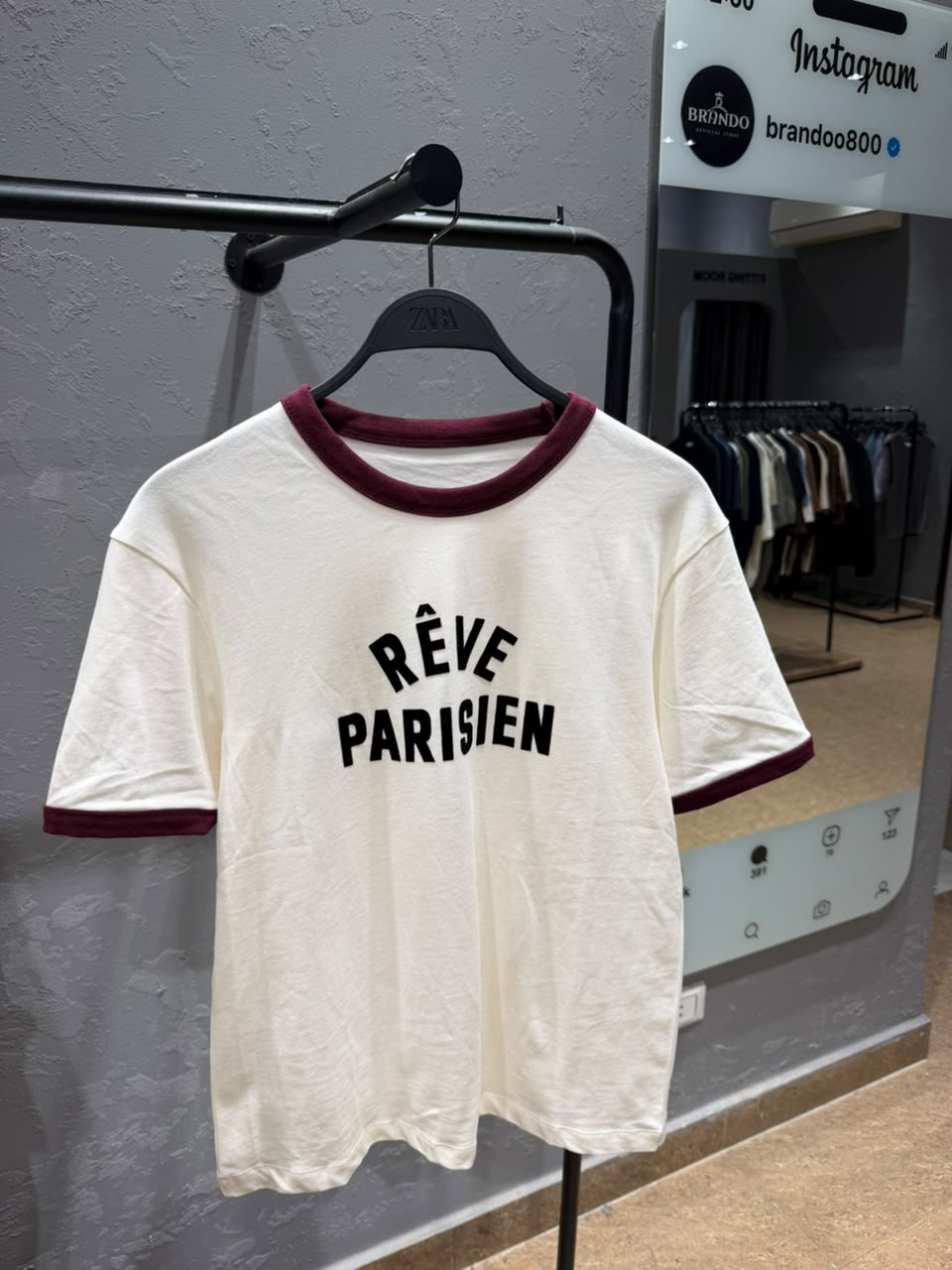 ZARA Rêve Parisien Ringer T-Shirt – Off White & Burgundy