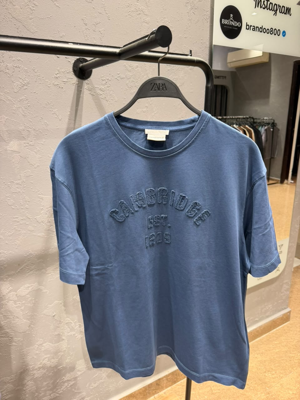 ZARA Cambridge Embroidered T-Shirt – Washed Blue