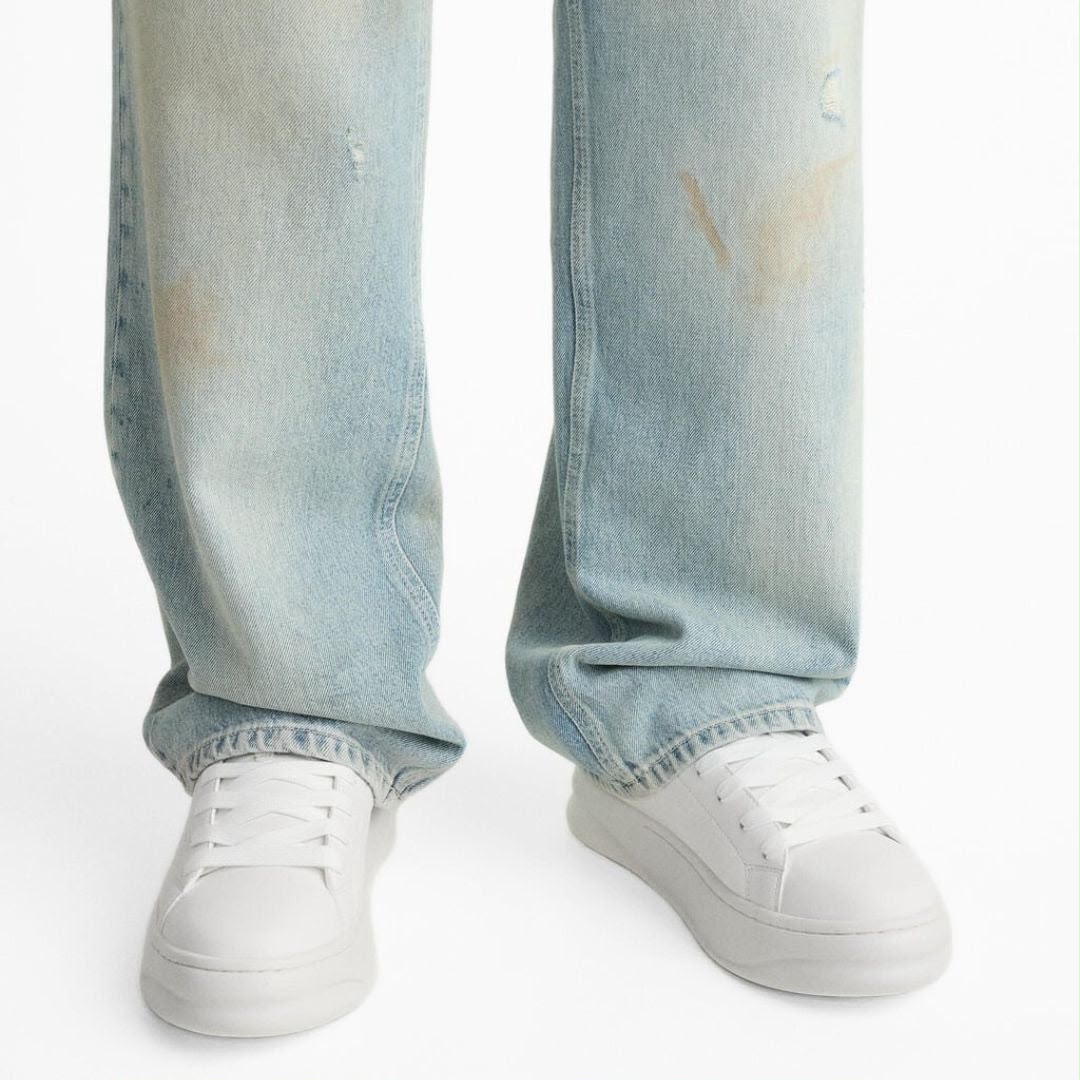 Zara Minimal Court Sneakers – Triple White Detail